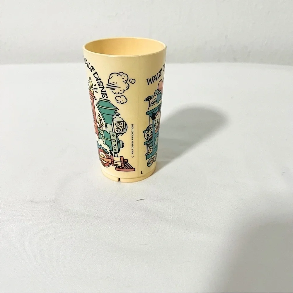 Walt Disney World Vintage Small Plastic Cup Mickey With Friends Train Graphic
